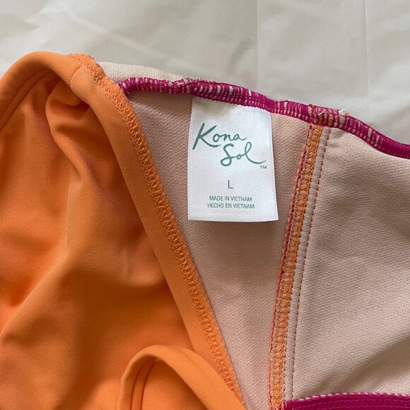 Kona Sol Cutout Colorblock One-Piece Swimsuit, Hot Pink and Orange, Size L - Picture 5 of 6